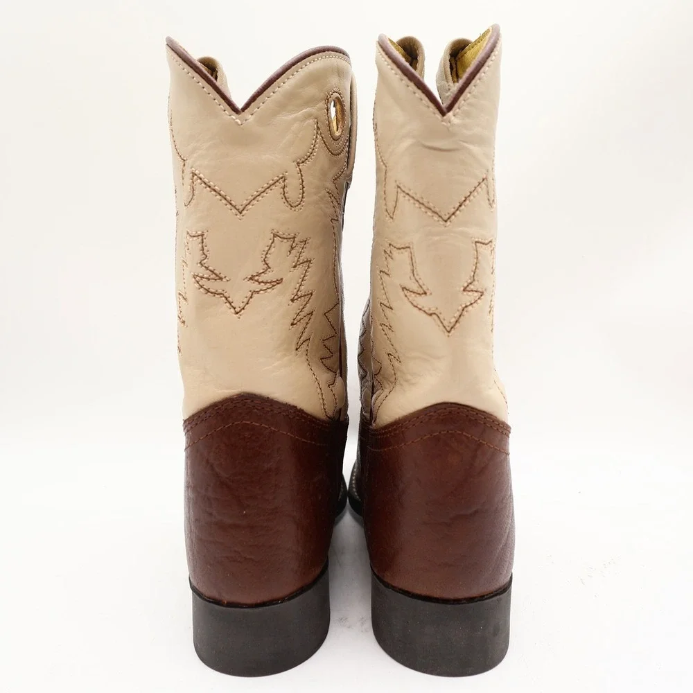 Acme Vintage Cowboy Boots Boys 2 Brown Cream Bullhide Roper NWT Deadstock
